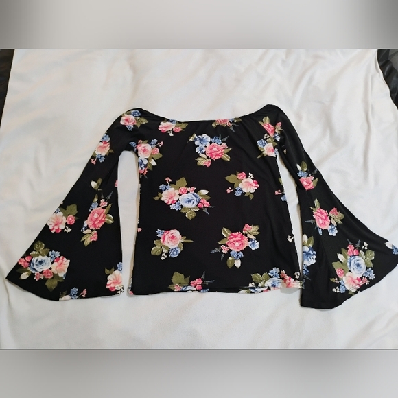 Joe Boxer Tops - Joe Boxer Black Floral Long Sleeve Top with Pink & Blue Roses